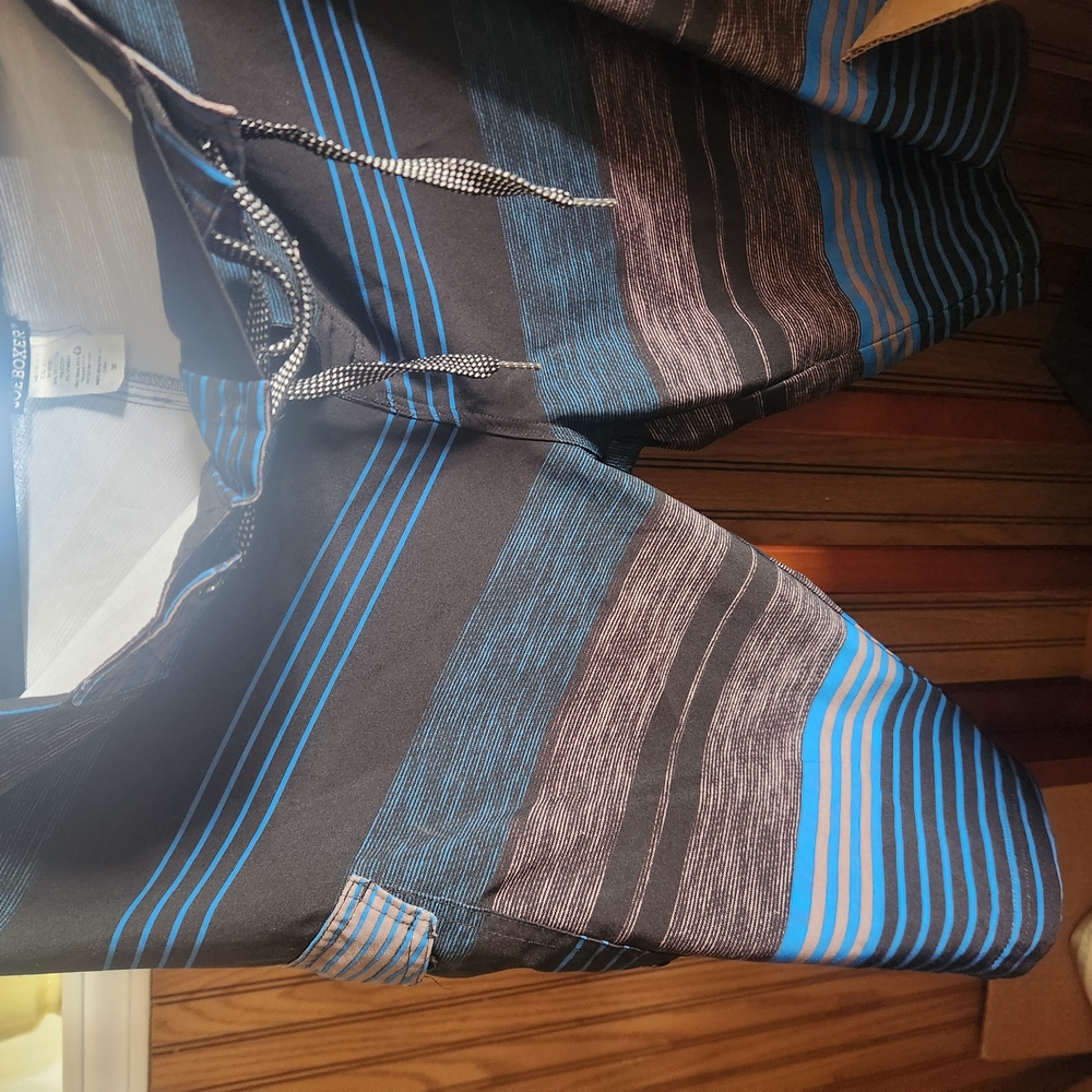 Striped Black and Blue Board Shorts